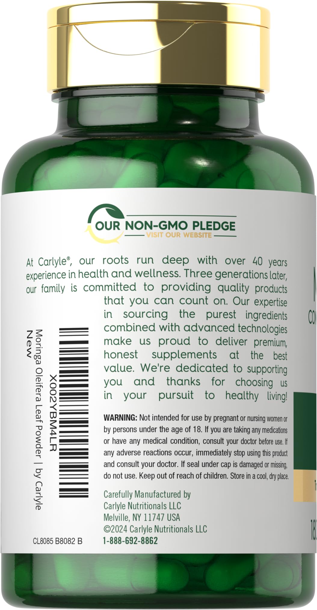 Carlyle Moringa Oleifera Capsules 6000mg | 180ct Pack of 2 | Non-GMO