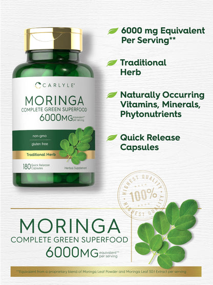 Carlyle Moringa Oleifera Capsules 6000mg | 180ct Pack of 2 | Non-GMO