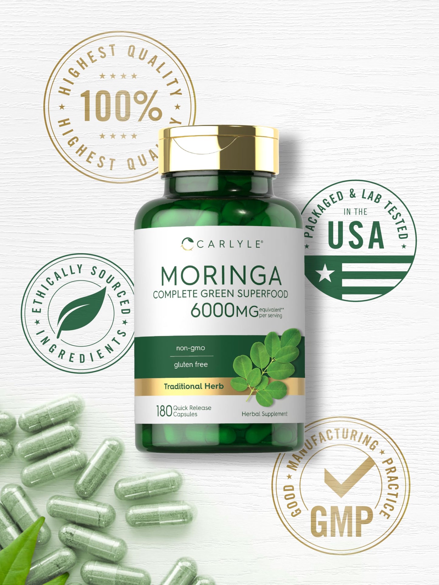 Carlyle Moringa Oleifera Capsules 6000mg | 180ct Pack of 2 | Non-GMO