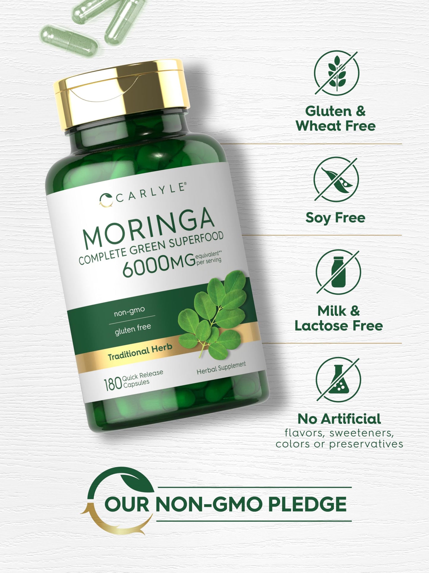 Carlyle Moringa Oleifera Capsules 6000mg | 180ct Pack of 2 | Non-GMO