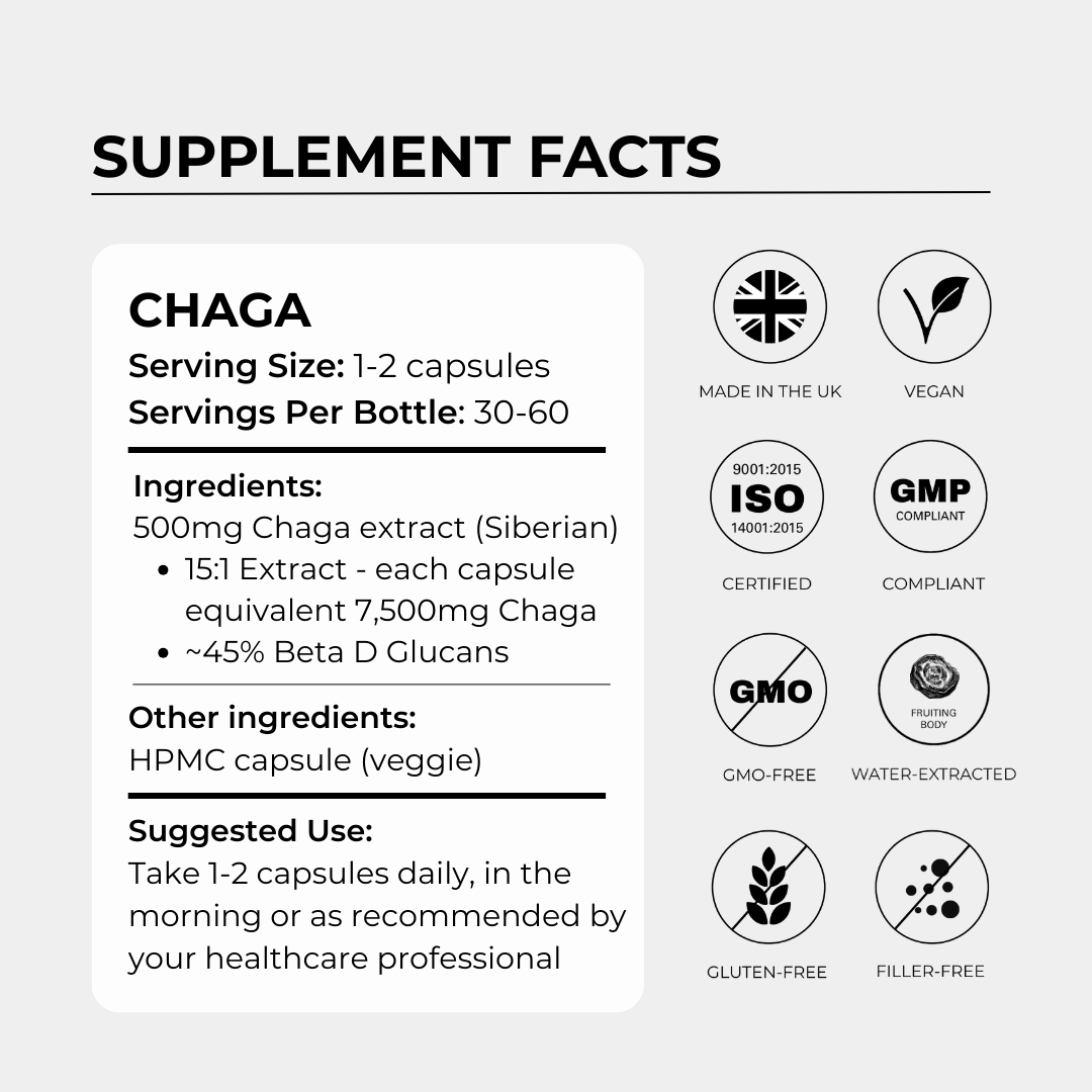 Charava Chaga Mushroom Extract Capsules 500mg
