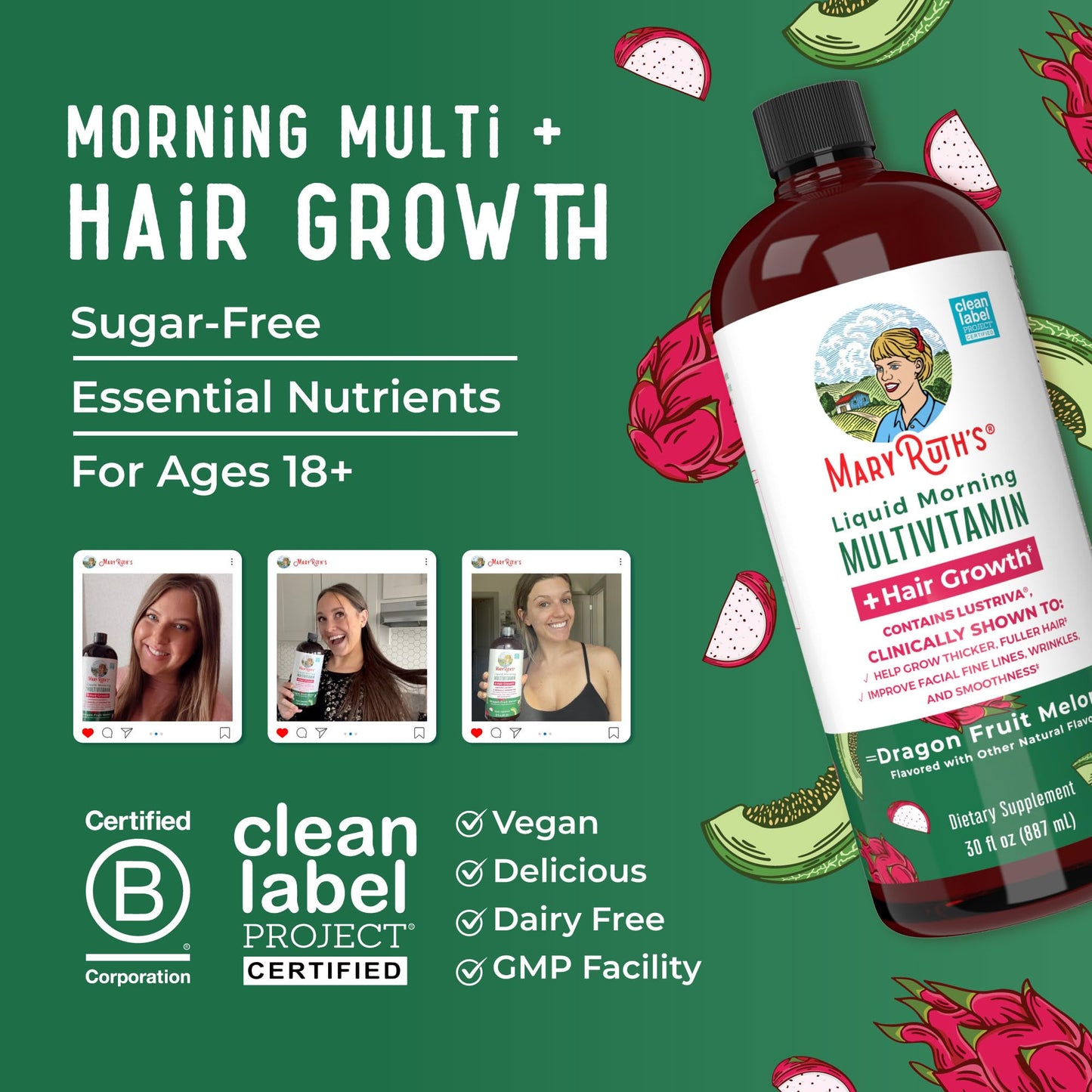 MaryRuth Organics Liquid Multivitamin + Lustriva Hair Growth for Women