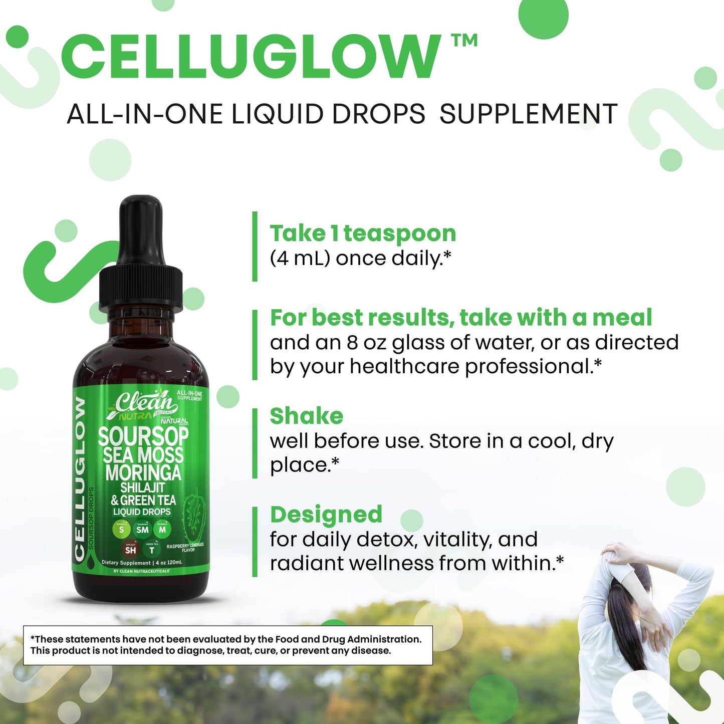 Clean Nutra CelluGlow Liquid Drops 120ml | Soursop, Sea Moss & Moringa