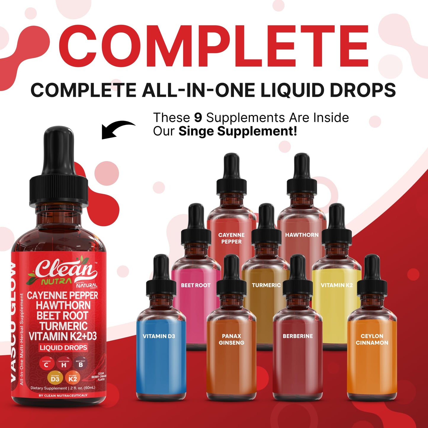 Clean Nutra Cayenne Pepper Liquid Drops with Hawthorn Berry, D3 K2 & Turmeric (2 Pack)