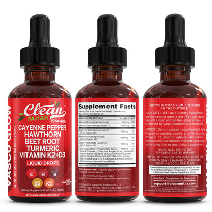 Clean Nutra Cayenne Pepper Liquid Drops with Hawthorn Berry, D3 K2 & Turmeric (2 Pack)
