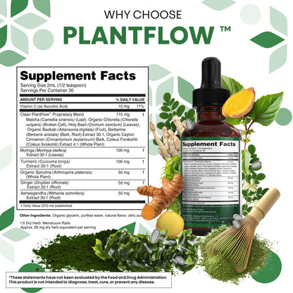 Clean Nutra PlantFlow Moringa Liquid Drops with Ashwagandha & Spirulina