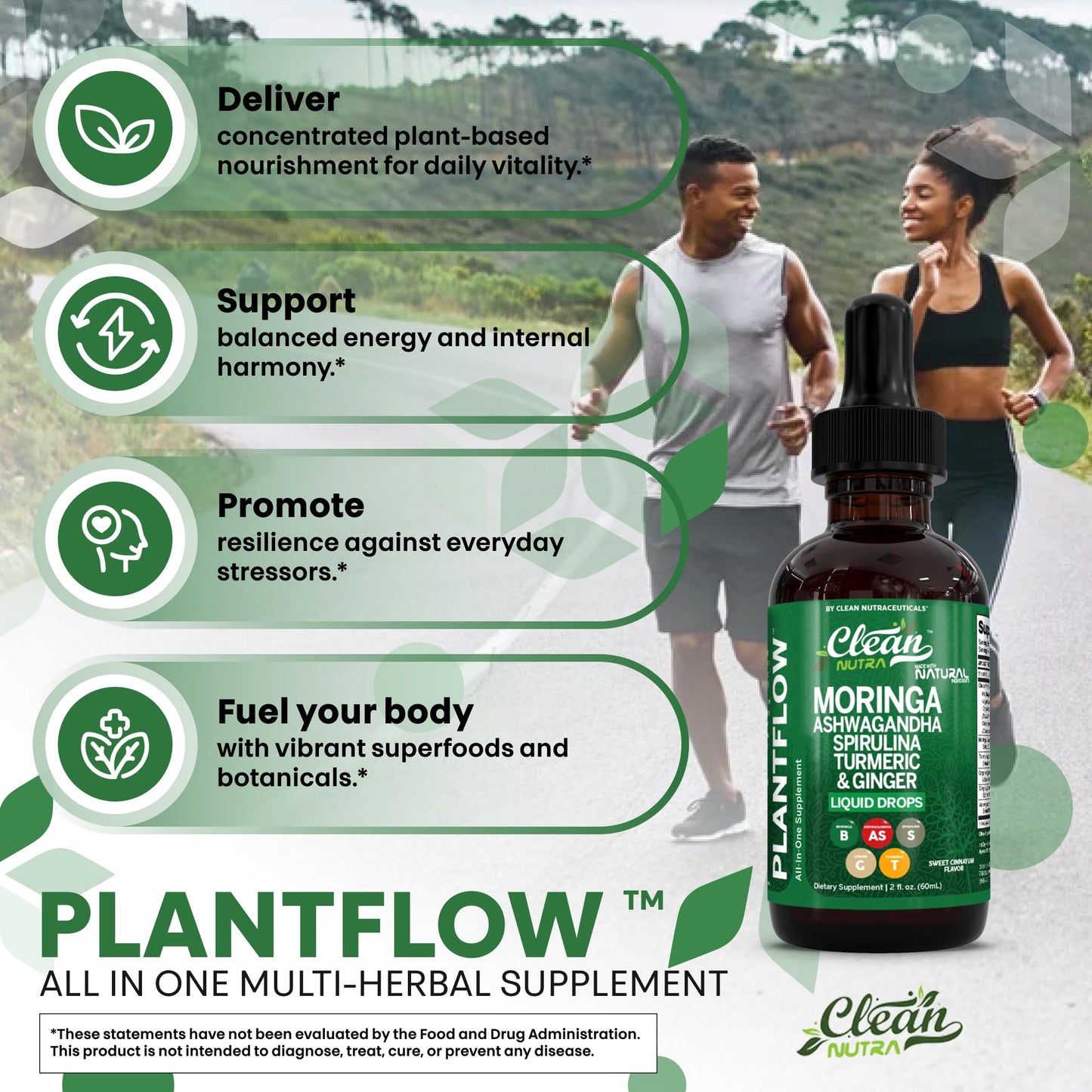 Clean Nutra PlantFlow Moringa Liquid Drops with Ashwagandha & Spirulina