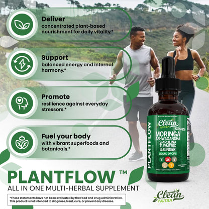 Clean Nutra PlantFlow Moringa Liquid Drops with Ashwagandha & Spirulina