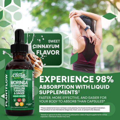 Clean Nutra PlantFlow Moringa Liquid Drops with Ashwagandha & Spirulina