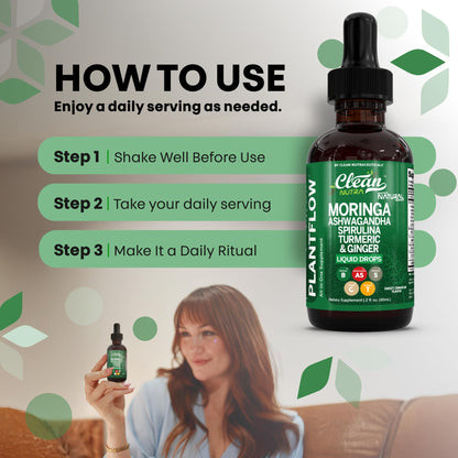 Clean Nutra PlantFlow Moringa Liquid Drops with Ashwagandha & Spirulina