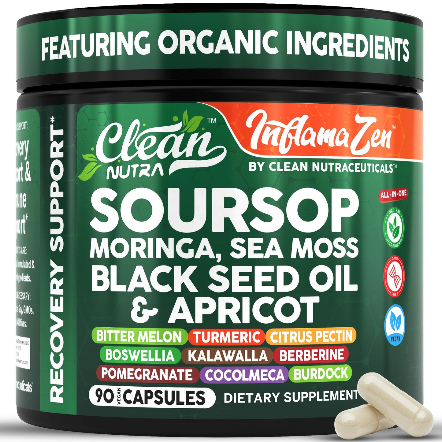 Clean Nutra Soursop Supplement with Moringa, Sea Moss & Berberine 90ct
