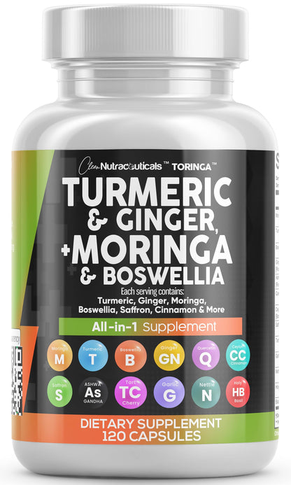 Clean Nutra Turmeric Moringa Supplement with Ginger, Boswellia & Saffron
