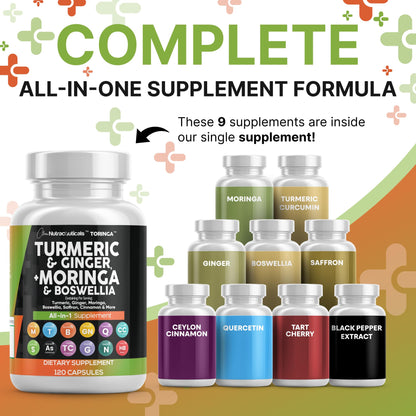 Clean Nutra Turmeric Moringa Supplement with Ginger, Boswellia & Saffron