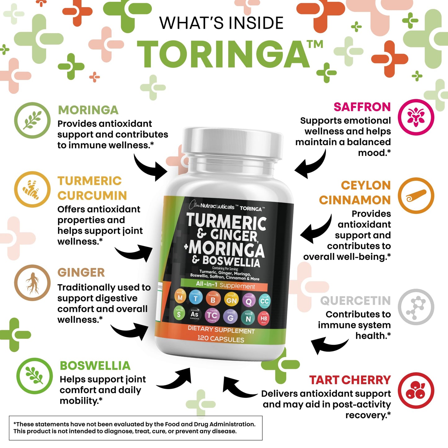 Clean Nutra Turmeric Moringa Supplement with Ginger, Boswellia & Saffron