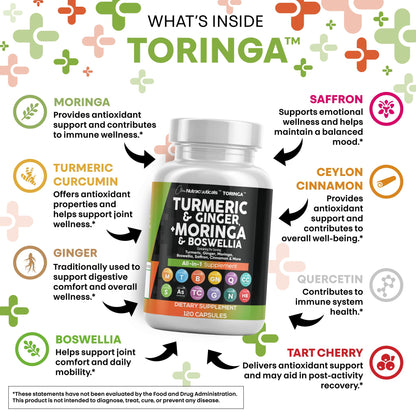 Clean Nutra Turmeric Moringa Supplement with Ginger, Boswellia & Saffron
