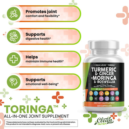 Clean Nutra Turmeric Moringa Supplement with Ginger, Boswellia & Saffron