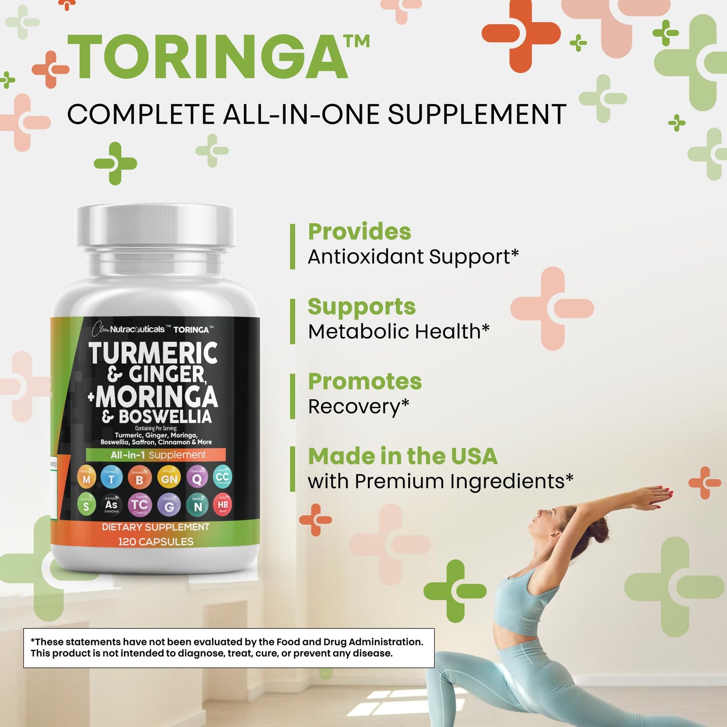 Clean Nutra Turmeric Moringa Supplement with Ginger, Boswellia & Saffron