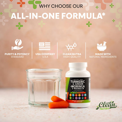 Clean Nutra Turmeric Moringa Supplement with Ginger, Boswellia & Saffron