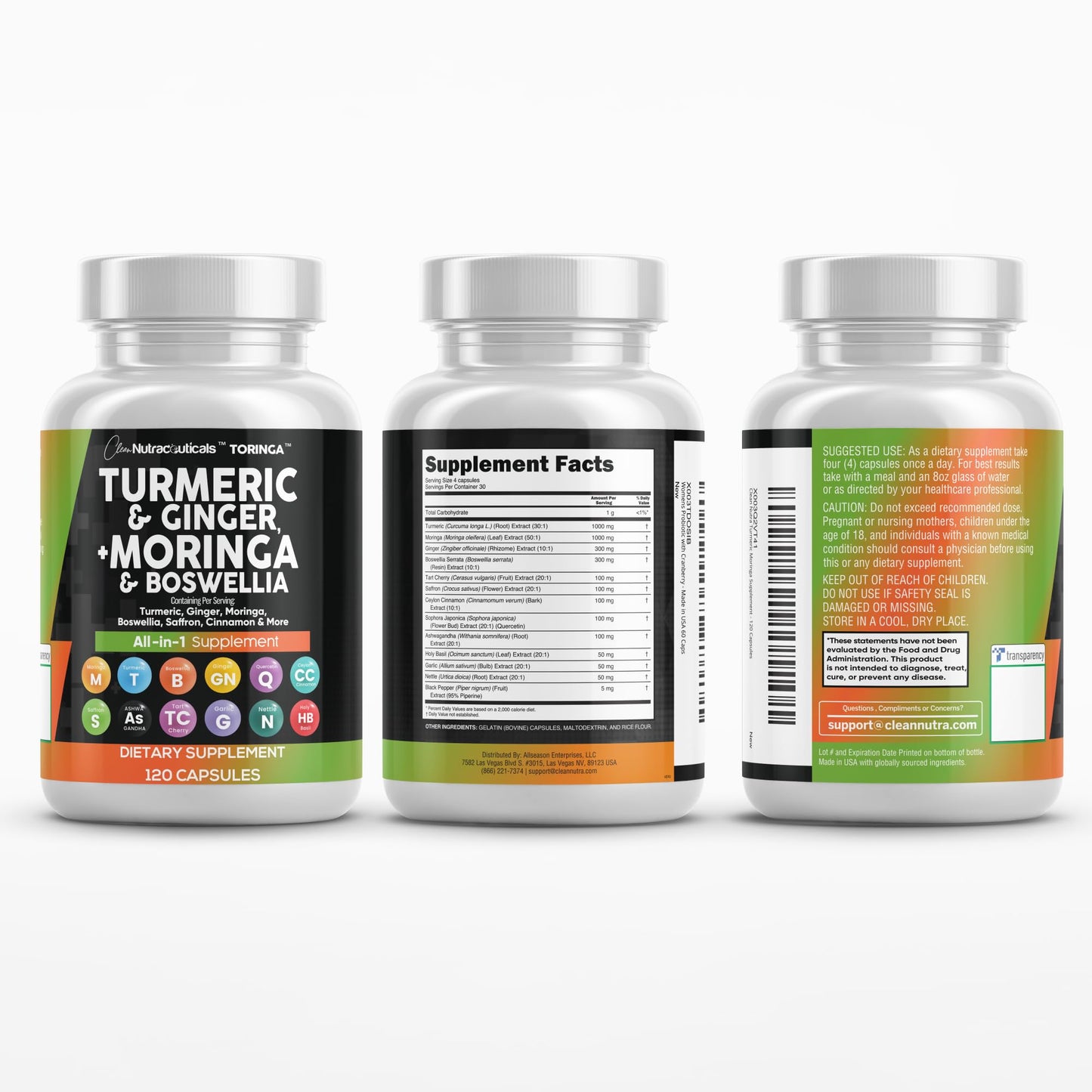 Clean Nutra Turmeric Moringa Supplement with Ginger, Boswellia & Saffron