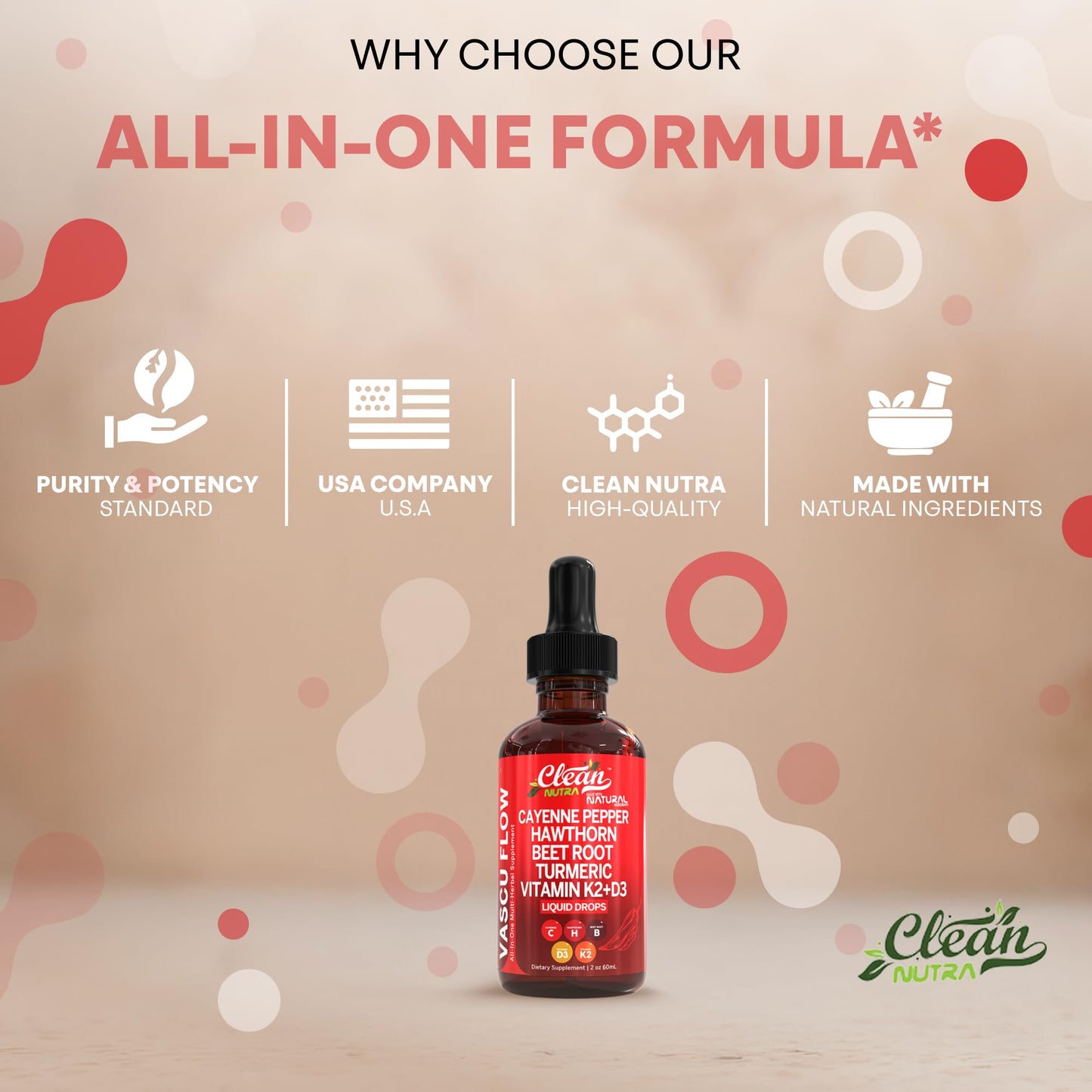 Clean Nutra Cayenne Pepper Liquid Drops with Hawthorn Berry, D3 K2 & Turmeric (2 Pack)