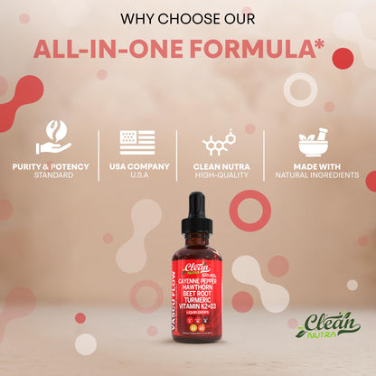 Clean Nutra Cayenne Pepper Liquid Drops with Hawthorn Berry, D3 K2 & Turmeric (2 Pack)
