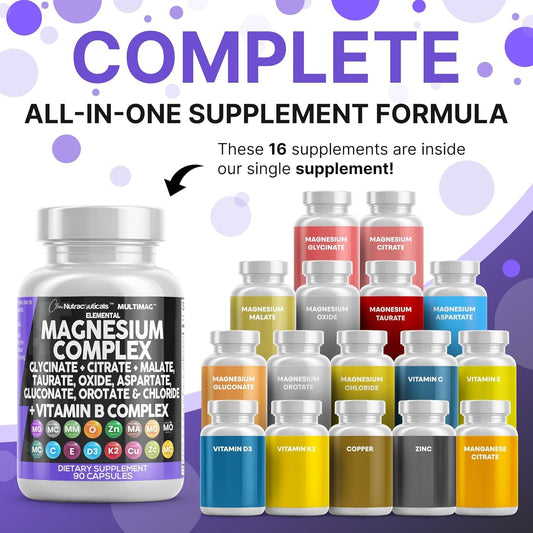 Clean Nutraceuticals MultiMag Magnesium Complex - 9 Magnesium Forms + B Vitamins (180 Capsules, Pack of 2) - Calm Era