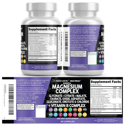 Clean Nutraceuticals MultiMag Magnesium Complex - 9 Magnesium Forms + B Vitamins (180 Capsules, Pack of 2) - Calm Era