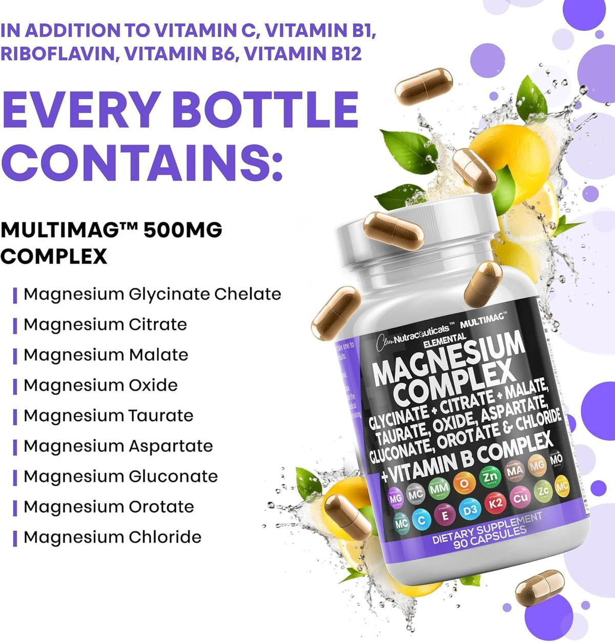 Clean Nutraceuticals MultiMag Magnesium Complex - 9 Magnesium Forms + B Vitamins (180 Capsules, Pack of 2) - Calm Era