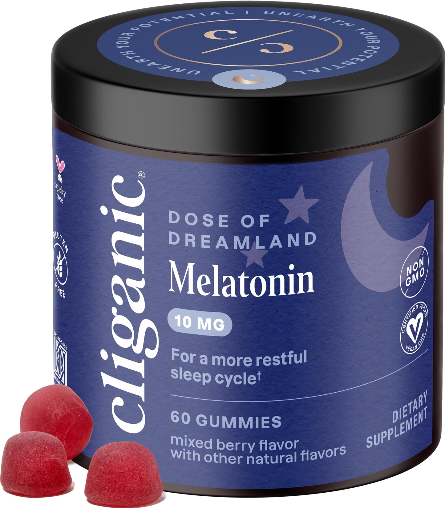 Cliganic Melatonin Gummies 10mg — 60-Day Supply, Berry