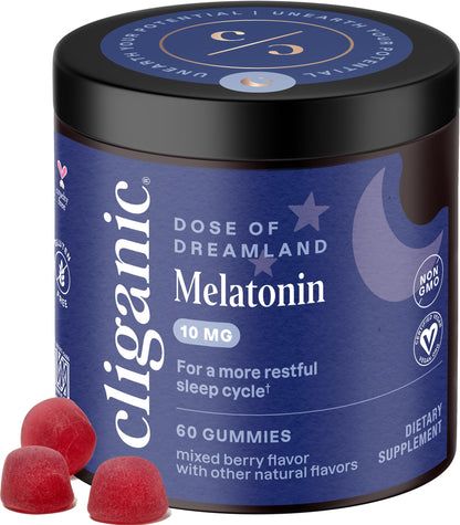 Cliganic Melatonin Gummies 10mg — 60-Day Supply, Berry