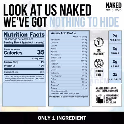 NAKED Collagen Peptides Powder – Pasture-Raised, Unflavored 60 Servings