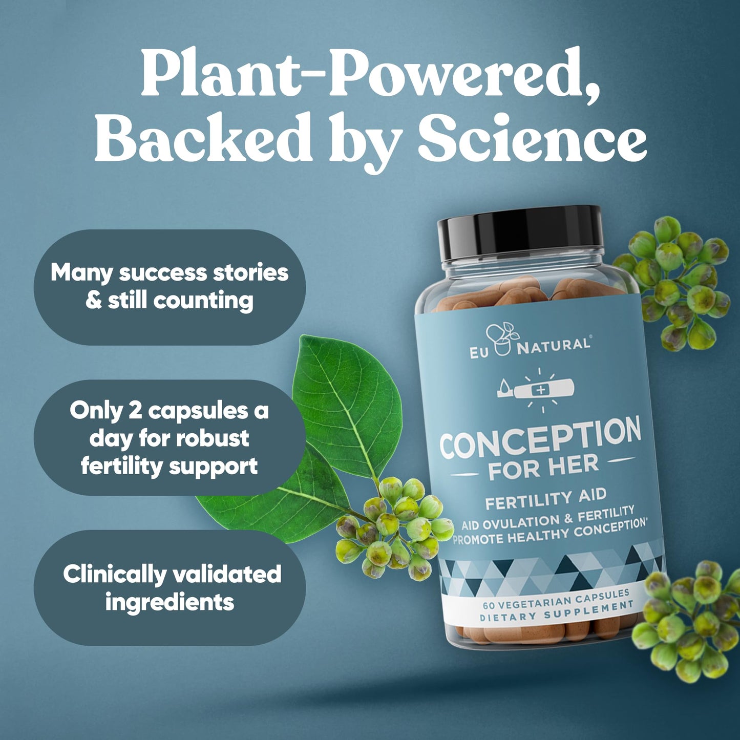 Conception Fertility Supplements for Women – Ovulation Support, Hormonal Balance, Regular Cycles – Prenatal Vitamin with Myo-Inositol, Folate, Vitex