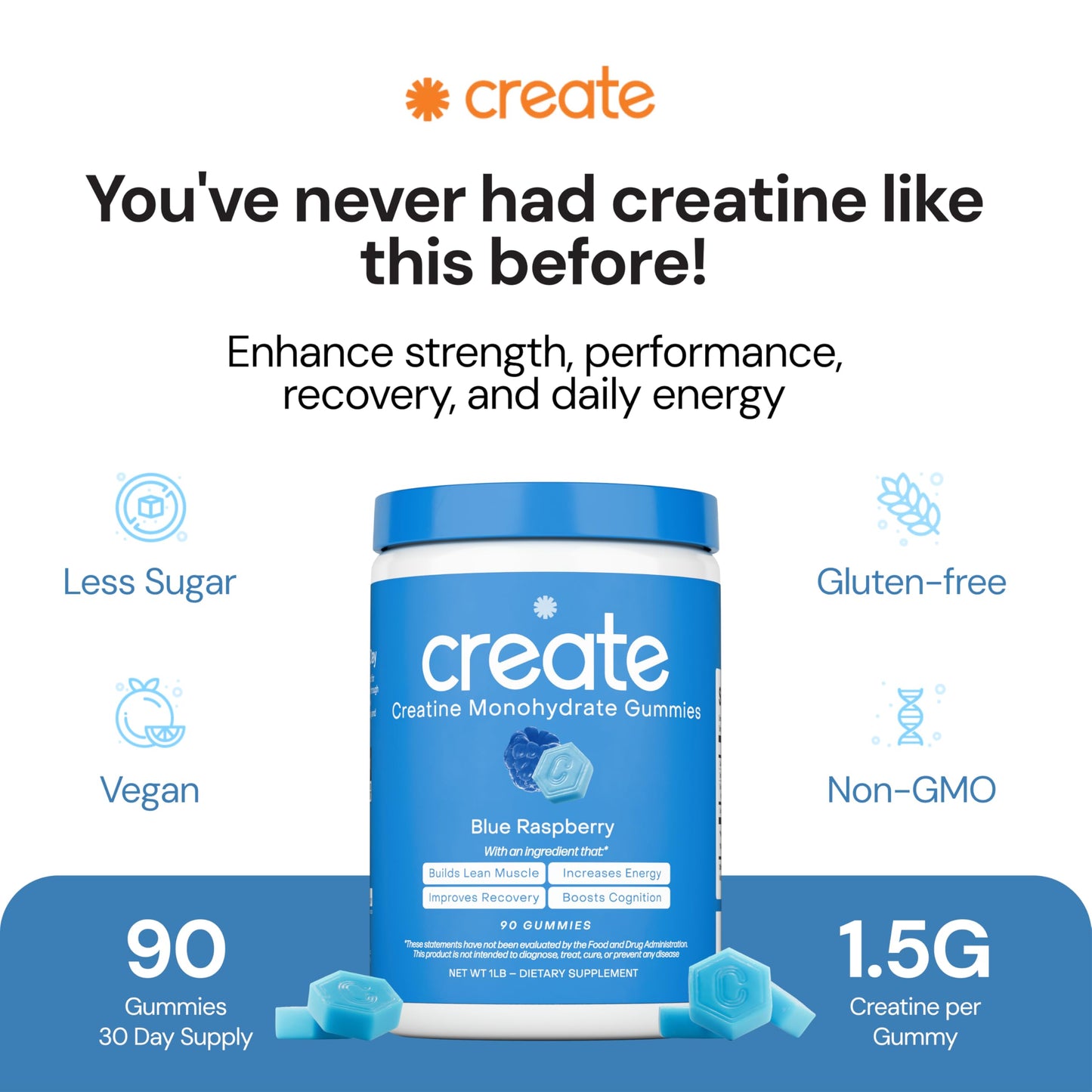 Create Creatine Monohydrate Gummies | 1.5g Creapure per Gummy | Orange Flavour | Vegan