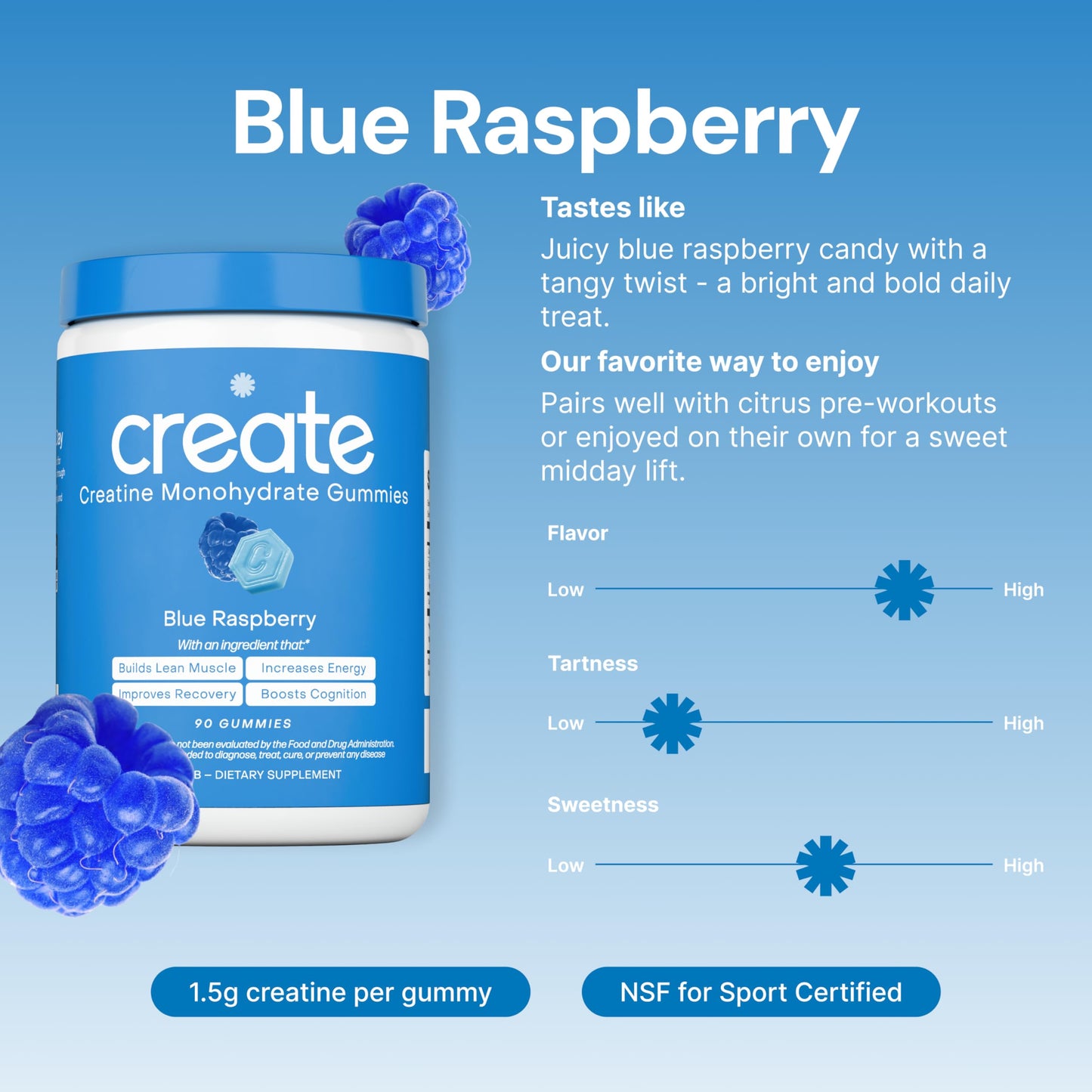Create Creatine Monohydrate Gummies | 1.5g Creapure per Gummy | Orange Flavour | Vegan