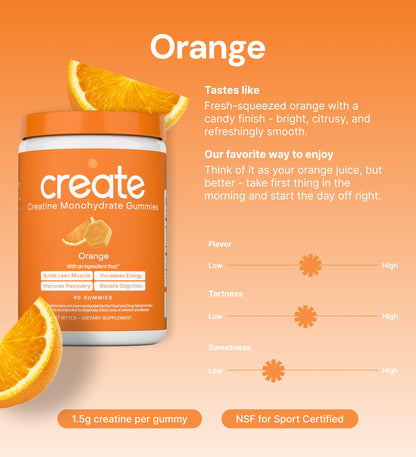 Create Creatine Monohydrate Gummies 1.5g | Vegan Anti-Melt Orange