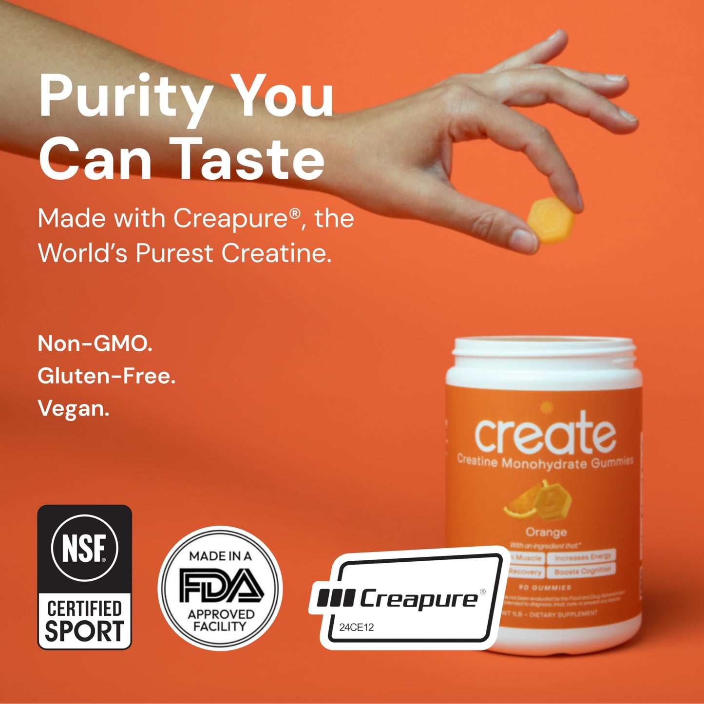 Create Creatine Monohydrate Gummies 1.5g | Vegan Anti-Melt Orange