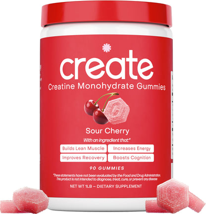 Create Creatine Monohydrate Gummies 1.5g | Sour Cherry Vegan Gluten-Free