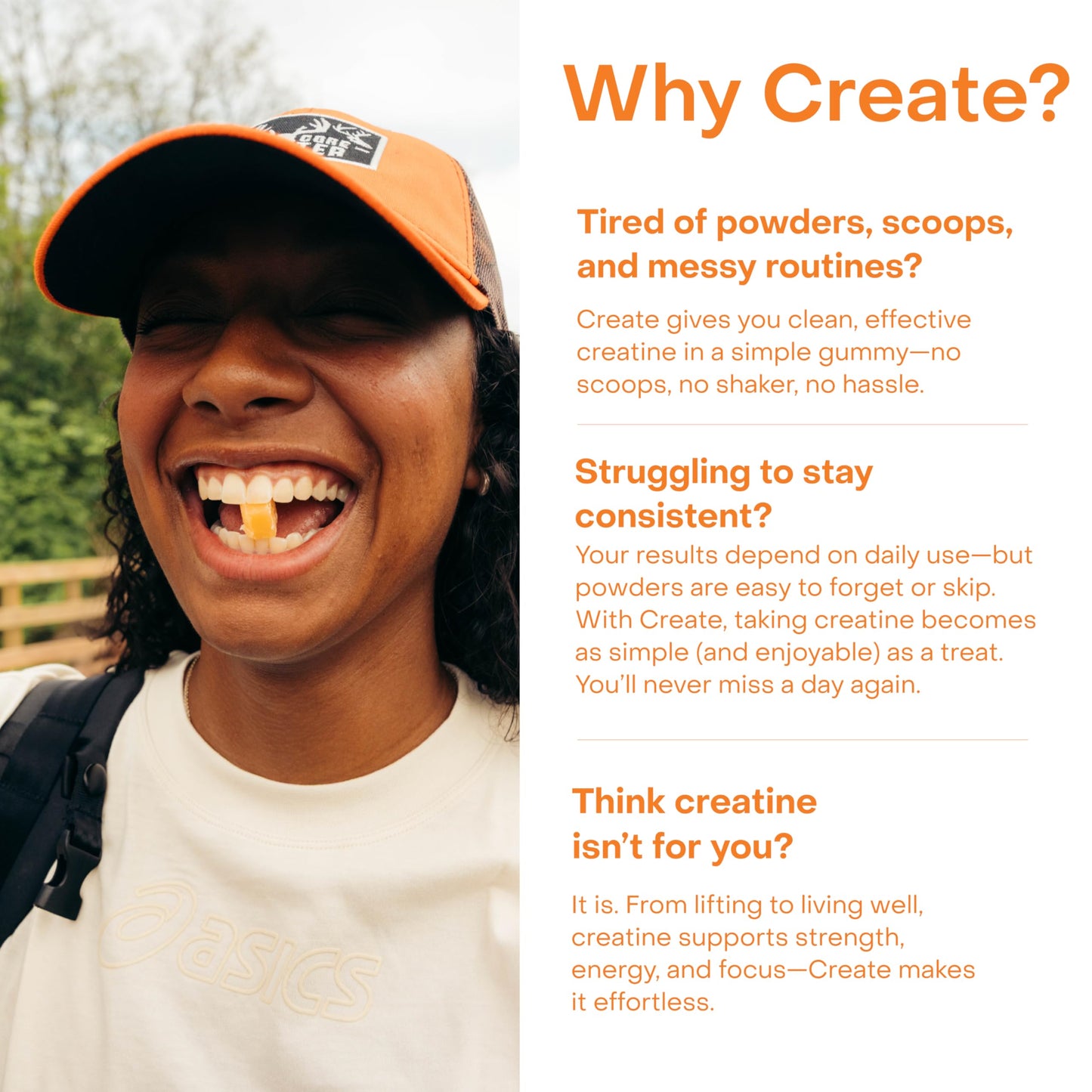 Create Creatine Monohydrate Gummies 1.5g | Vegan Anti-Melt Orange