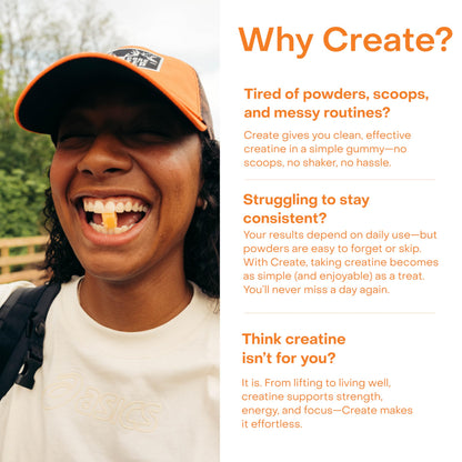 Create Creatine Monohydrate Gummies 1.5g | Vegan Anti-Melt Orange