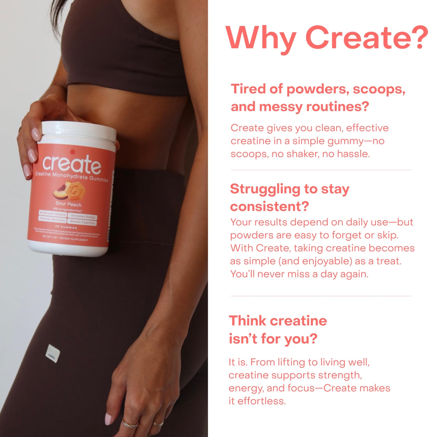 Create Creatine Monohydrate Gummies | 1.5g Creapure per Gummy | Sour Peach | Vegan
