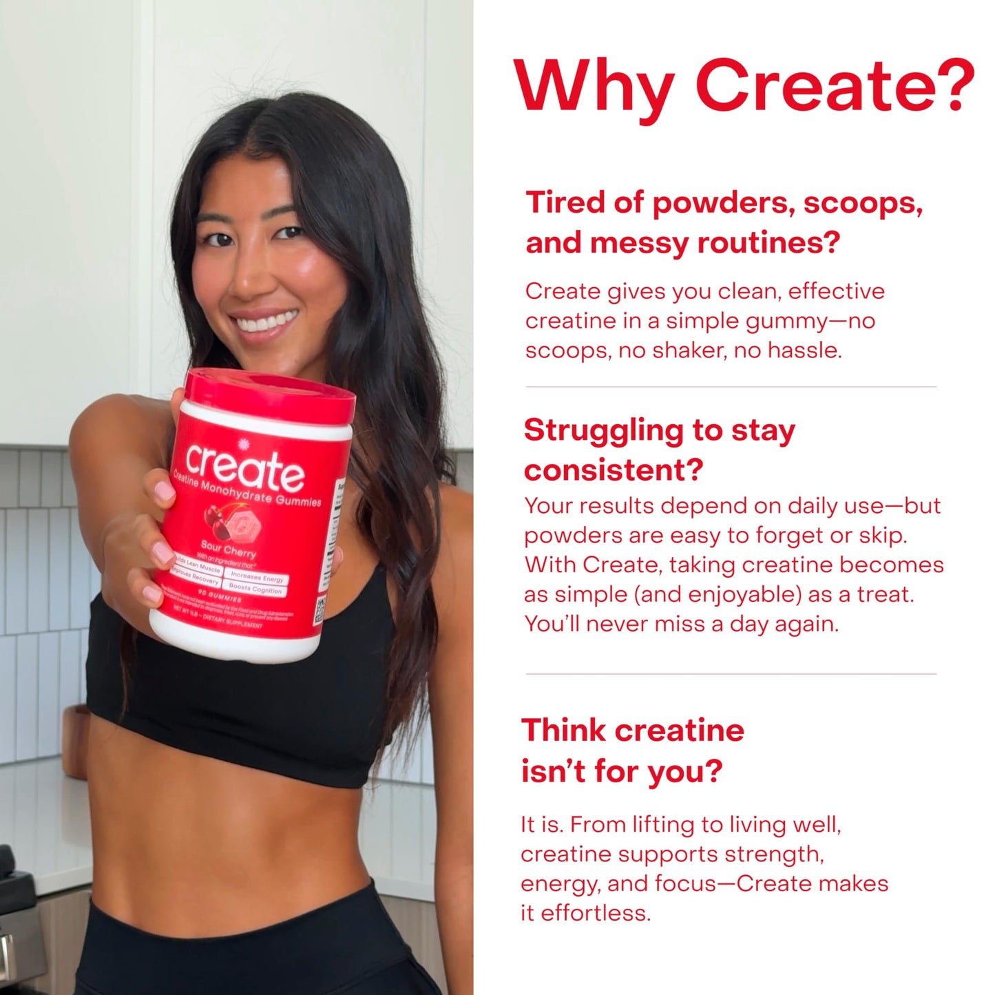 Create Creatine Monohydrate Gummies 1.5g | Sour Cherry Vegan Gluten-Free