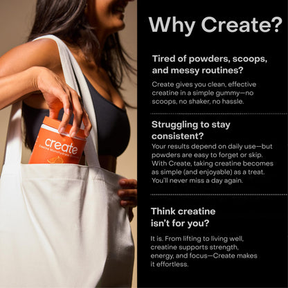 Create Creatine Monohydrate Gummies | 1.5g Creapure per Gummy | Sour Peach | Vegan