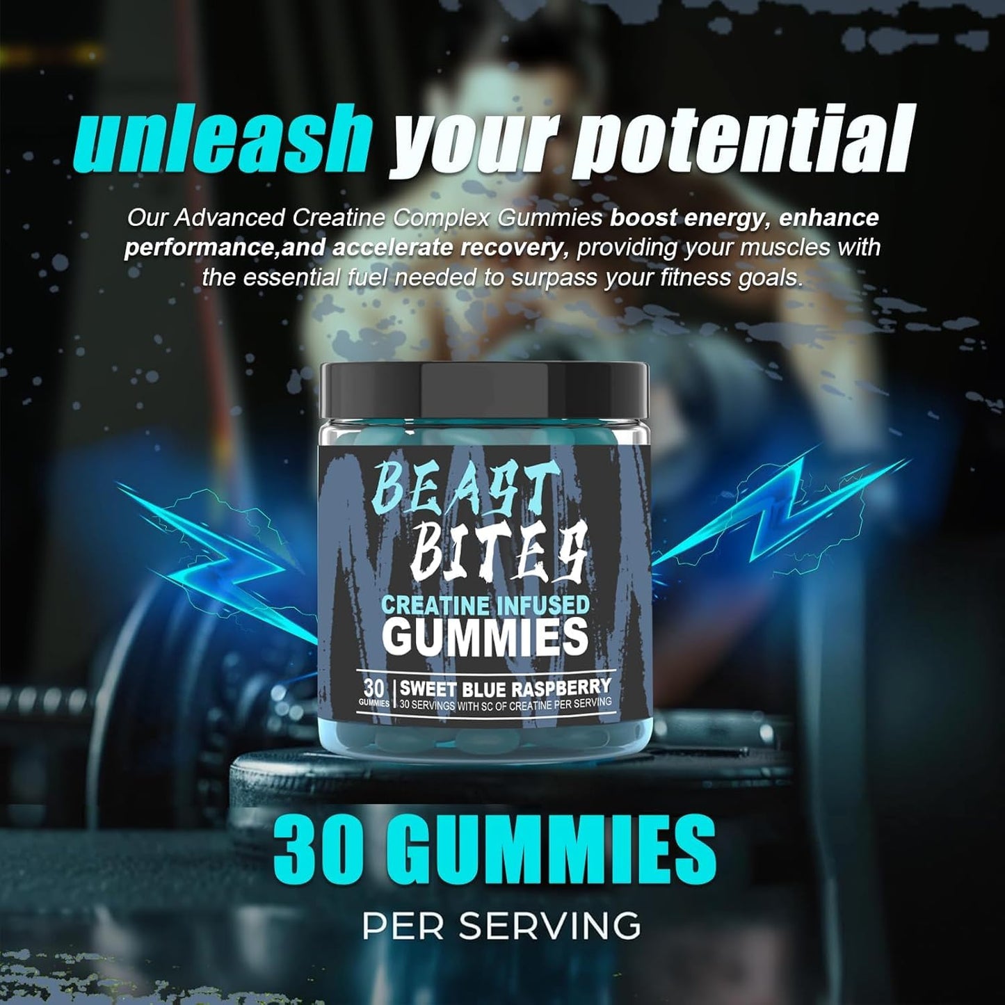 Creatine Monohydrate Gummies 5g – Vegan, Halal & Sugar-Free | Blue Raspberry