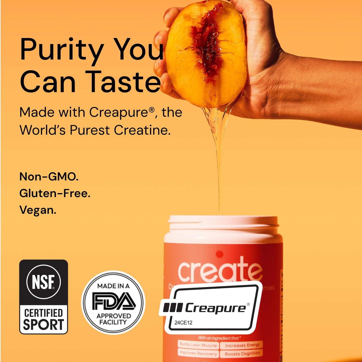 Create Creatine Monohydrate Gummies | 1.5g Creapure per Gummy | Sour Peach | Vegan