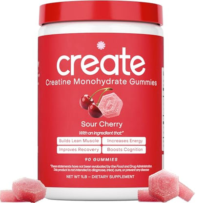 Create Creatine Monohydrate Gummies 1.5g | Sour Cherry Vegan Gluten-Free