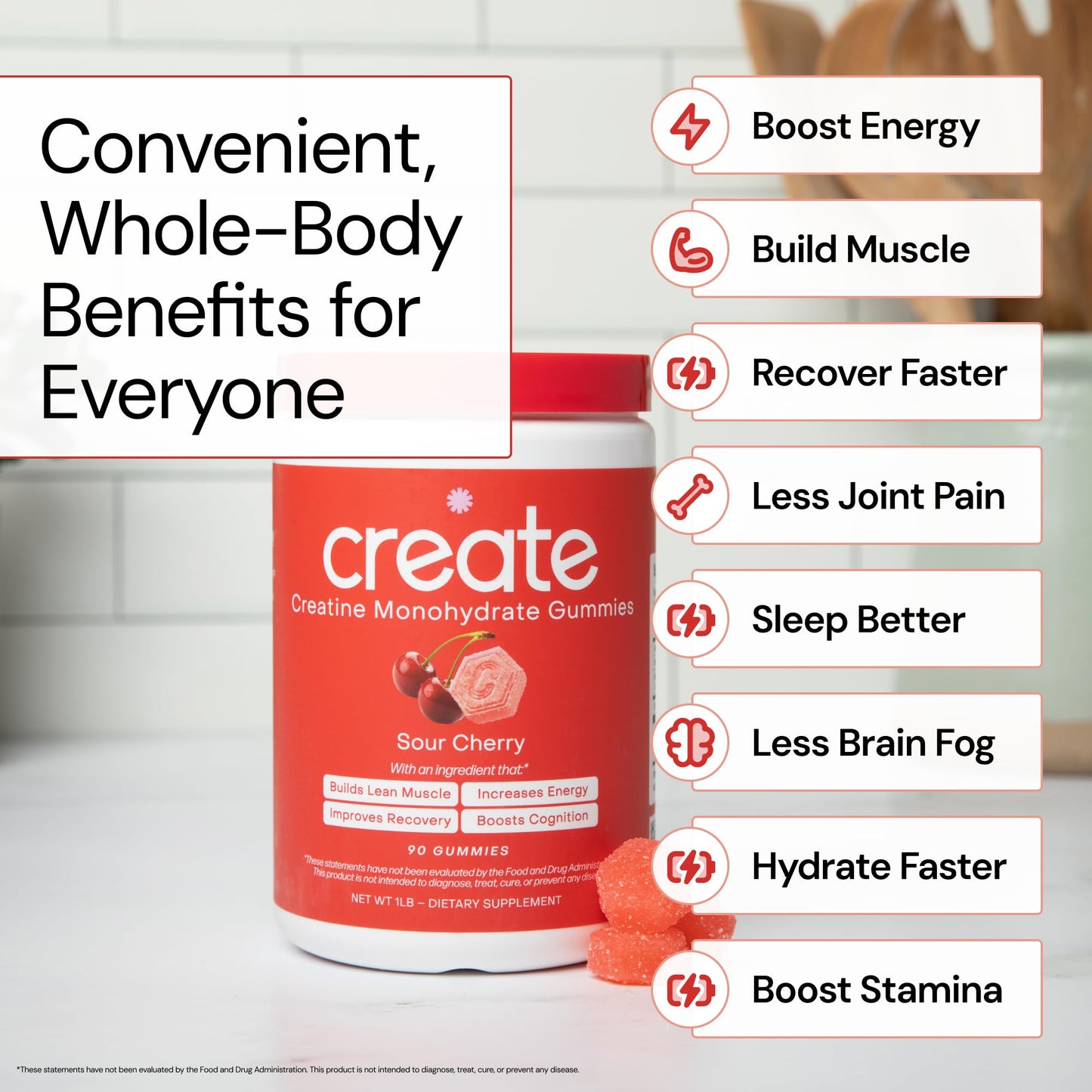 Create Creatine Monohydrate Gummies 1.5g | Sour Cherry Vegan Gluten-Free