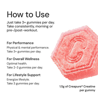 Create Creatine Monohydrate Gummies 1.5g | Sour Cherry Vegan Gluten-Free