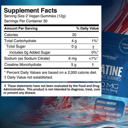 Creatine Gummies 5000mg – Strawberry Monohydrate 30 Servings