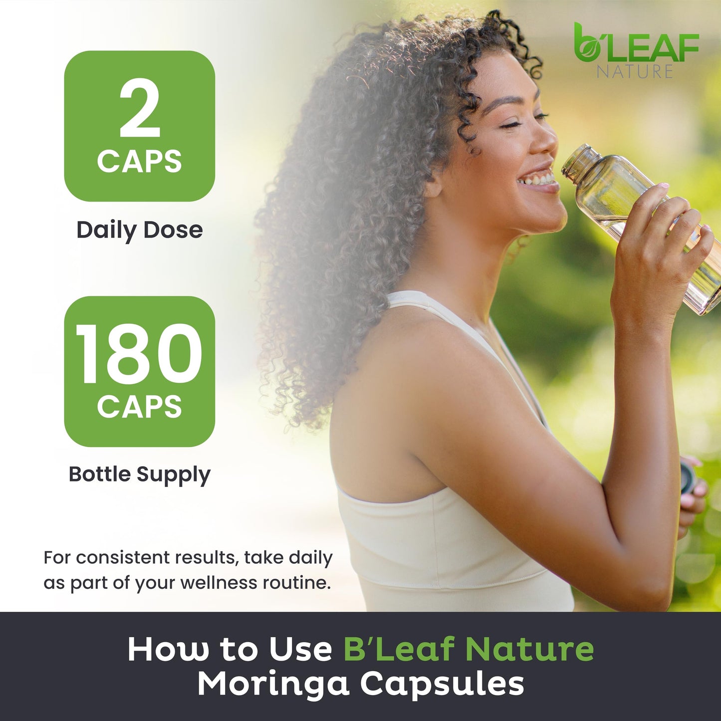 B'Leaf Nature Organic Moringa Capsules 1000mg | 180ct Vegan Non-GMO