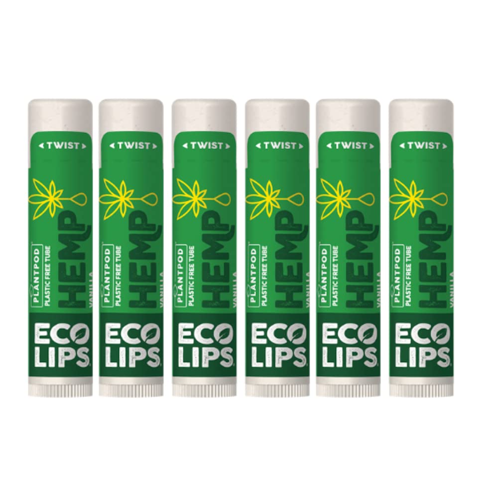 Eco Lips Organic Hemp Lip Balm — Vanilla, Plastic-Free, 6-Pack